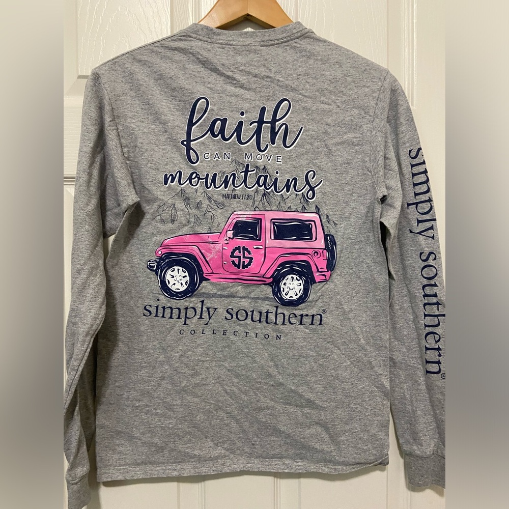 Simply Southern Pink Car Faith Womens Small Gray Long Sleeve